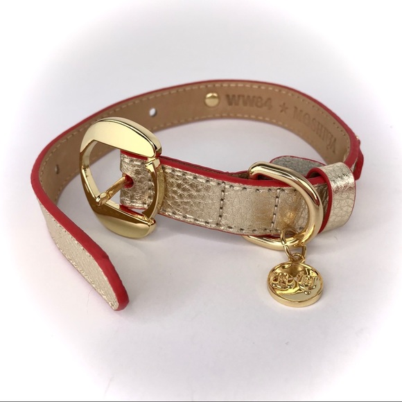 MOSHIQA Gold Leather Dog Collar Wonder Woman WW84 Size M Luxury Metallic Fancy - Picture 3 of 16